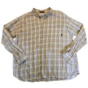 Columbia Sportswear Mens XXL Tan White Plaid Long Sleeve Button Down Shirt